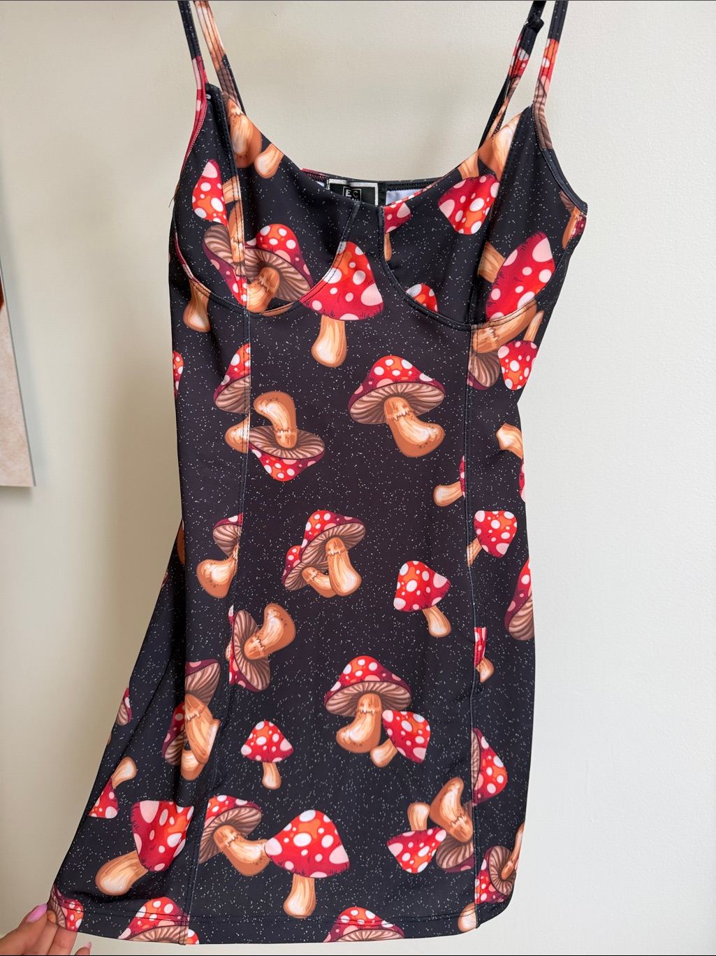 Black Mushroom Print Slip Dress From Brazil